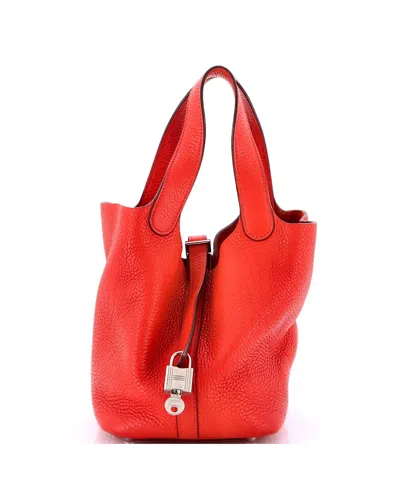 Pre-owned Pre-owned Hermes  Hermes Pm Picotin Lock Bag Clemence In Red