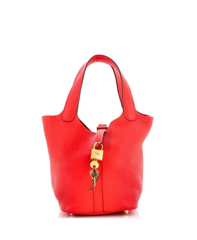 Pre-owned Pre-owned Hermes  Hermes Pm Picotin Lock Bag Clemence In Red