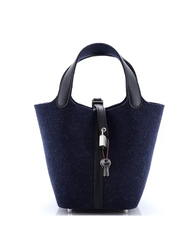 Pre-owned Pre-owned Hermes  Hermes Pm Picotin Lock Bag Felt With Leather In Blue
