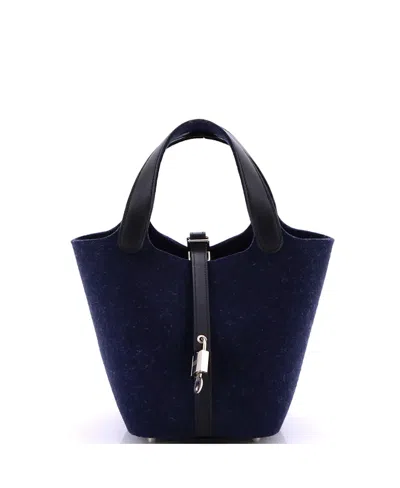 Pre-owned Pre-owned Hermes  Hermes Pm Picotin Lock Bag Felt With Leather In Blue