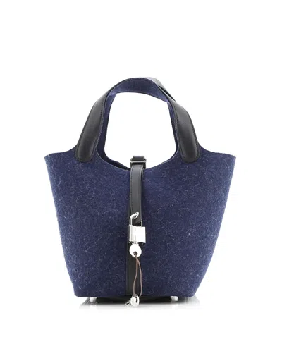 Pre-owned Pre-owned Hermes  Hermes Pm Picotin Lock Bag Felt With Leather In Blue