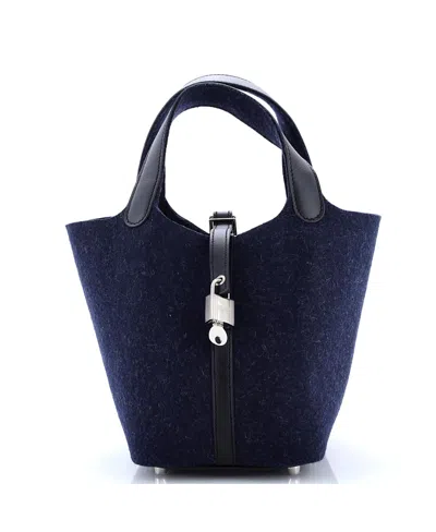 Pre-owned Pre-owned Hermes  Hermes Pm Picotin Lock Bag Felt With Leather In Blue
