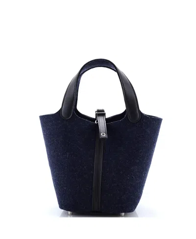 Pre-owned Pre-owned Hermes  Hermes Pm Picotin Lock Bag Felt With Leather In Blue