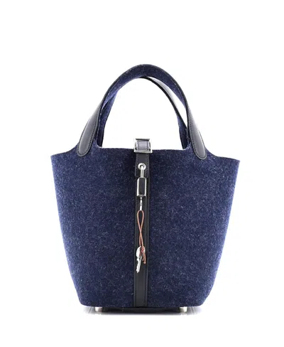 Pre-owned Pre-owned Hermes  Hermes Pm Picotin Lock Bag Felt With Leather In Blue/ Black/ Blue