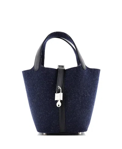 Pre-owned Pre-owned Hermes  Hermes Pm Picotin Lock Bag Felt With Leather In Blue/ Black/ Blue