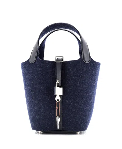 Pre-owned Pre-owned Hermes  Hermes Pm Picotin Lock Bag Felt With Leather In Blue/black