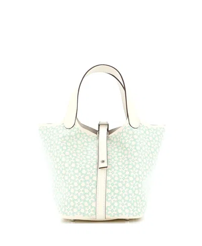 Pre-owned Pre-owned Hermes  Hermes Pm Picotin Lock Bag Lucky Daisy Printed Swift In Green
