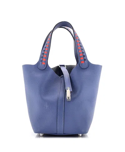 Pre-owned Pre-owned Hermes  Hermes Pm Picotin Lock Bag Tressage Epsom In Blue