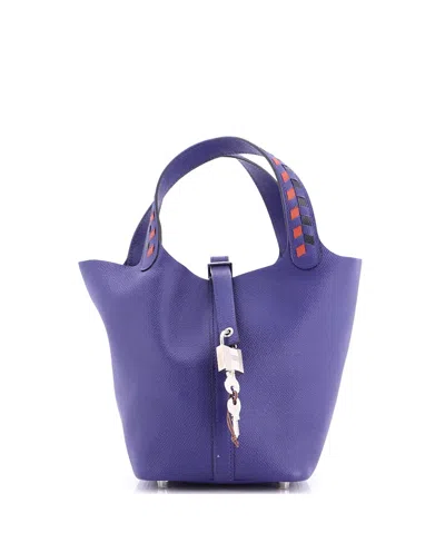 Pre-owned Pre-owned Hermes  Hermes Pm Picotin Lock Bag Tressage Epsom In Blue