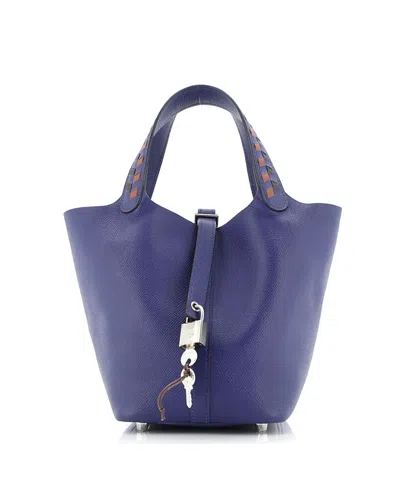 Pre-owned Pre-owned Hermes  Hermes Pm Picotin Lock Bag Tressage Epsom In Blue/ Black/ Blue/ Brown