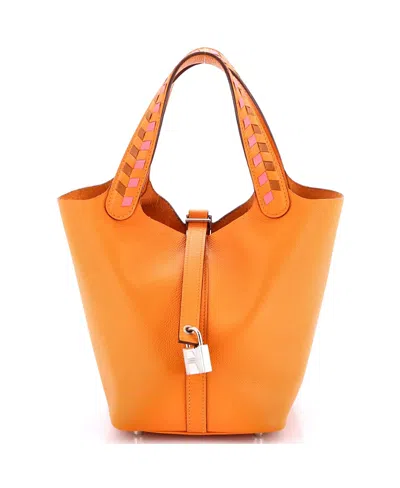Pre-owned Pre-owned Hermes  Hermes Pm Picotin Lock Bag Tressage Epsom In Orange