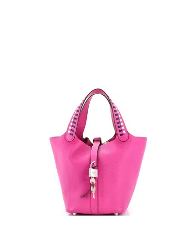 Pre-owned Pre-owned Hermes  Hermes Pm Picotin Lock Bag Tressage Epsom In Pink