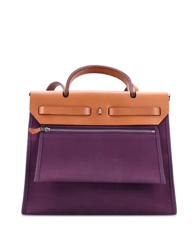 Pre-owned Pre-owned Hermes  Hermes  Hermes 31 Herbag Zip Leather And Toile In Purple/ Brown