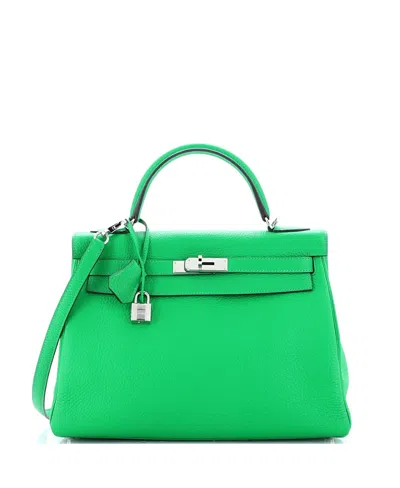 Pre-owned Pre-owned Hermes  Hermes  Hermes Kelly 32 Handbag Green Clemence With Palladium Hardware In Bamboo