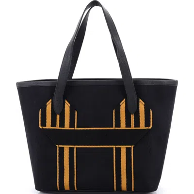 Pre-owned Hermes  Hermes Pursangle Tote Canvas With Leather In Black