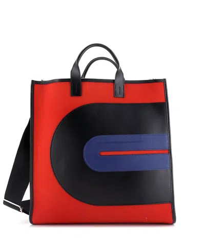 Pre-owned Pre-owned Hermes  Hermes Record Bag Toile And Swift In Red/ Black