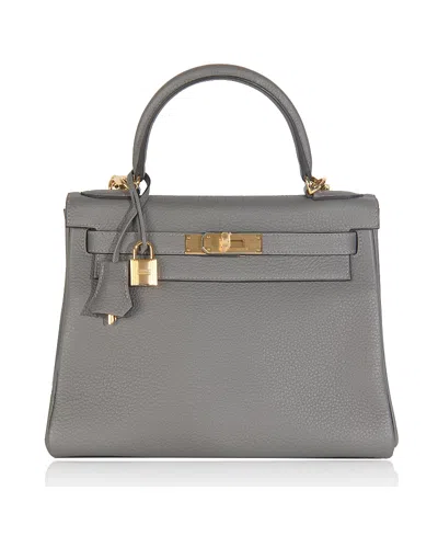 Pre-owned Pre-owned Hermes  Hermes Retourneaakelly 28 Leather Handbag In Gray