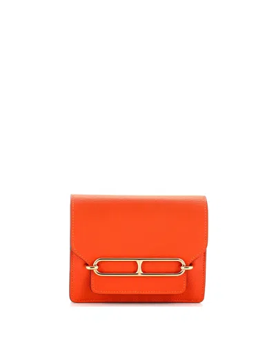 Pre-owned Hermes  Hermes Roulis Slim Wallet Evercolor In Orange