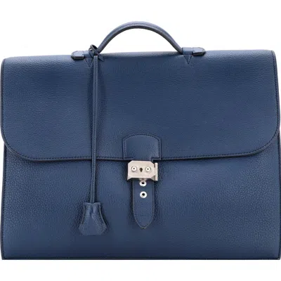 Pre-owned Hermes  Hermes Sac A Depeches Bag Verso Togo 38 In Blue
