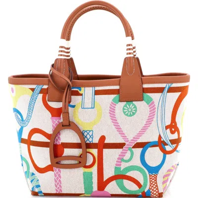 Pre-owned Hermes  Hermes Sac Steeple Tote Printed Toile With Leather 25 In Multi