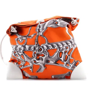 Pre-owned Hermes  Hermes Silky City Bag Printed Silk And Leather Pm In Orange