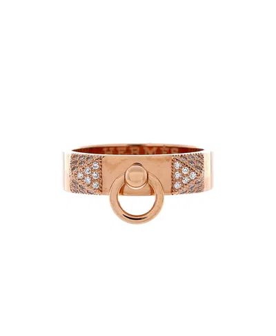 Pre-owned Pre-owned Hermes  Hermes Small Collier De Chien Ring 18k Rose Gold And Diamonds In Pink