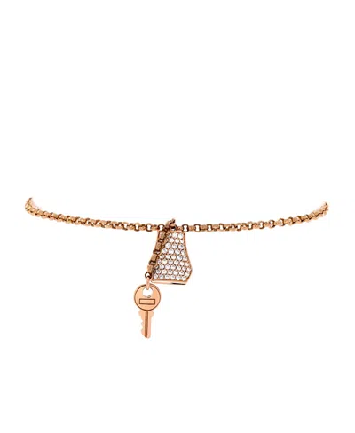 Pre-owned Pre-owned Hermes  Hermes Small Kelly Clochette Chain Bracelet 18k Rose Gold With Pave Diamonds In Pink
