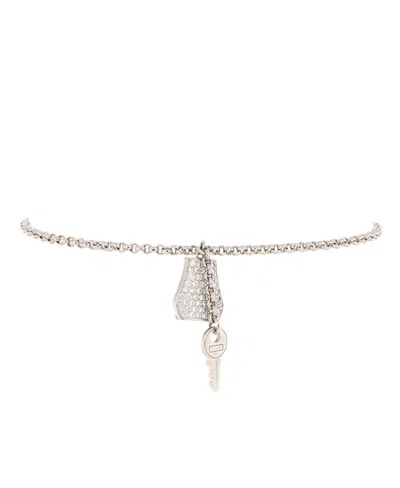 Pre-owned Pre-owned Hermes  Hermes Small Kelly Clochette Chain Bracelet 18k White Gold With Pave Diamonds