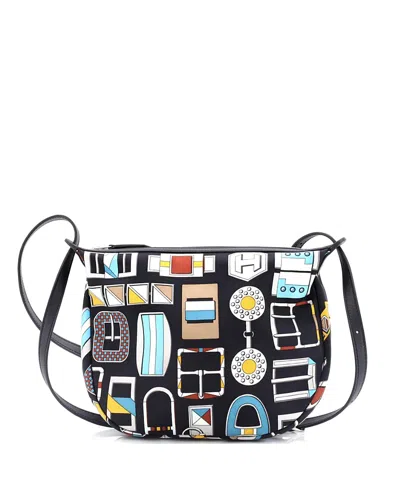 Pre-owned Pre-owned Hermes  Hermes Sursoie To Go Pouch Printed Silk And Leather In Print/ Blue/ Brown