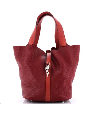 Pre-owned Pre-owned Hermes  Hermes Tgm Bicolor Picotin Lock Bag Clemence With Swift In Red/ Brown