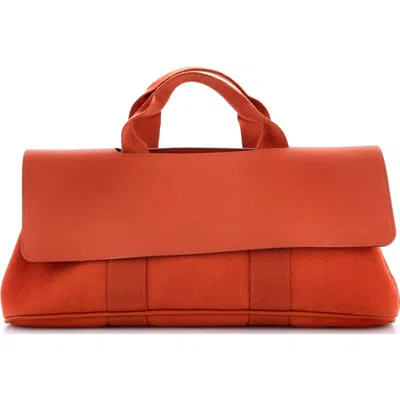 Pre-owned Hermes  Hermes Valparaiso East West Bag Toile And Leather Pm In Orange