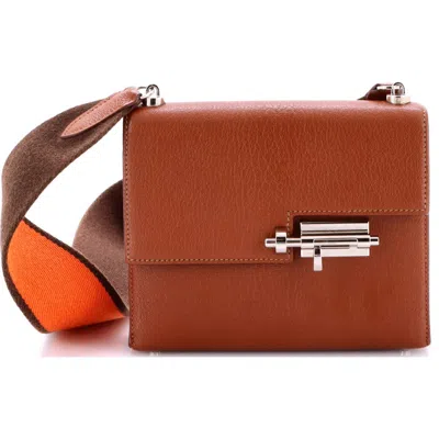 Pre-owned Hermes  Hermes Verrou Bag Chevre Mysore And Canvas Mini In Brown