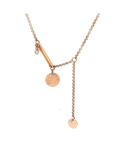 Pre-owned Pre-owned Hermes  Hermes Very Small Ex-libris Pendant Necklace 18k Rose Gold With Diamond, 15.75 In Pink