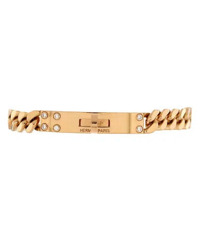 Pre-owned Hermes  Hermes Very Small Kelly Gourmette Bracelet 18k Rose Gold With Diamonds