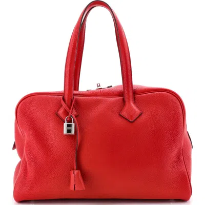 Pre-owned Hermes  Hermes Victoria Ii Bag Clemence 35 In Red