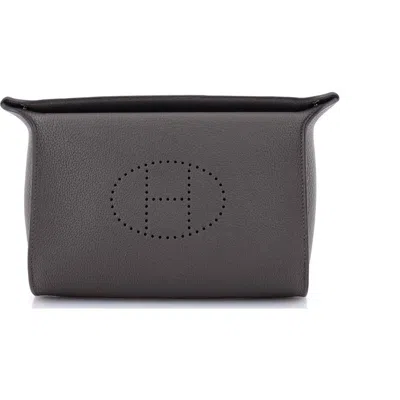 Pre-owned Hermes  Hermes Videpoches Bag Togo In Gray