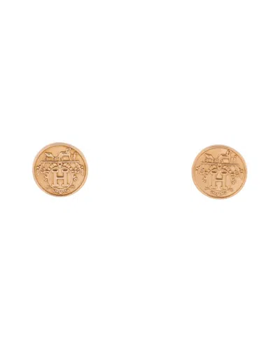 Pre-owned Pre-owned Hermes  Hermes Xs Ex-libris Stud Earrings 18k Rose Gold