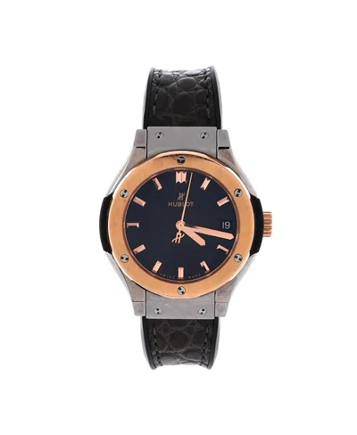 Pre-owned Pre-owned Hublot  Hublot Classic Fusion Automatic Watch In Titanium With Rose Gold And Alligator 33mm In Black