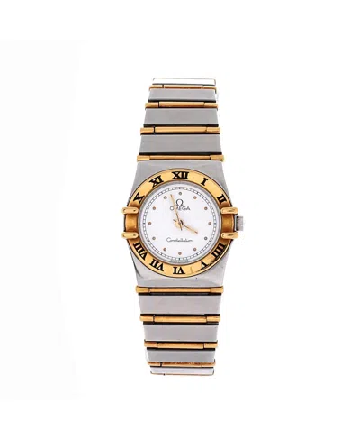Pre-owned Pre-owned Omega  Omega Constellation Quartz Watch In Stainless Steel And Gold 22mm In White