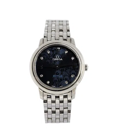 Pre-owned Pre-owned Omega  Omega De Ville Prestige Orbis Quartz Watch In Stainless Steel With Diamond Markers 27mm In Blue