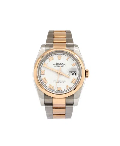 Pre-owned Rolex  Rolex Oyster Perpetual Datejust Automatic Watch In Stainless Steel And Rose Gold 36mm In Dial Color: White