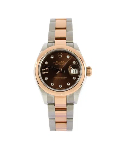 Pre-owned Rolex  Rolex Oyster Perpetual Datejust Automatic Watch In Stainless Steel And Rose Gold With Diam In Brown/two-tone