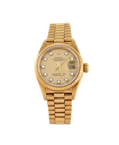 Pre-owned Pre-owned Rolex  Rolex Oyster Perpetual President Datejust Automatic Watch In Gold With Diamond Markers 26m In Dial Color: Gold
