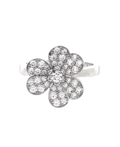 Pre-owned Pre-owned Van Cleef & Arpels  Van Cleef & Arpels Frivole 1 Flower Ring 18k White Gold With Pave Diamonds