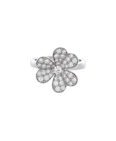 Pre-owned Pre-owned Van Cleef & Arpels  Van Cleef & Arpels Frivole 1 Flower Ring 18k White Gold With Pave Diamonds
