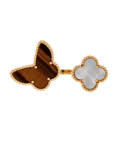 Pre-owned Pre-owned Van Cleef & Arpels  Van Cleef & Arpels Lucky Alhambra Between The Finger Ring 18k Gold With Mother Of Pearl An