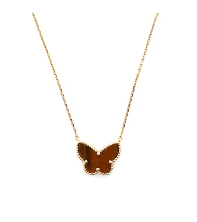 Pre-owned Pre-owned Van Cleef & Arpels  Van Cleef & Arpels Lucky Alhambra Butterfly Pendant Necklace 18k Gold And Tiger Eye, 14.5 