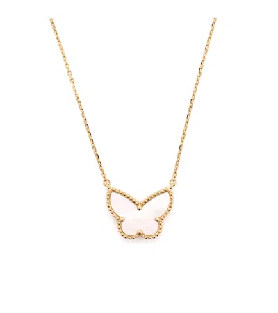 Pre-owned Pre-owned Van Cleef & Arpels  Van Cleef & Arpels Lucky Alhambra Butterfly Pendant Necklace 18k Gold With Mother Of Pearl