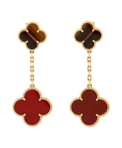 Pre-owned Pre-owned Van Cleef & Arpels  Van Cleef & Arpels Magic Alhambra 2 Motifs Drop Earrings 18k Gold With Tiger's Eye And Car