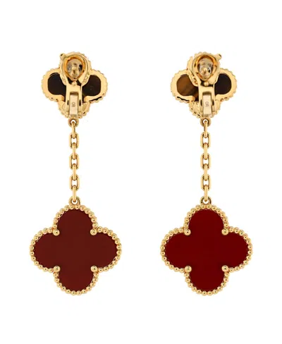 Pre-owned Pre-owned Van Cleef & Arpels  Van Cleef & Arpels Magic Alhambra 2 Motifs Drop Earrings 18k Gold With Tiger's Eye And Car
